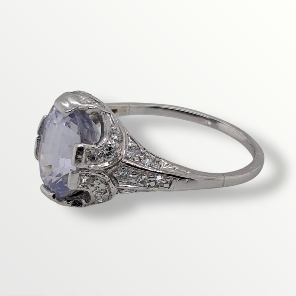 Elegant White Gold Women's Ring with Saphire Unique turn of the century Gemstone